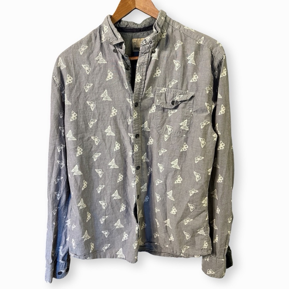 Free Nature 100% Cotton Butterfly Women's Med Button Up Camp Shirt